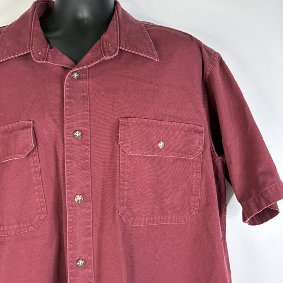 Cabelas Shirt Men's XL Reg Button Up Burgundy Red‎ Short Sleeve  Brush Popper - Picture 6 of 16